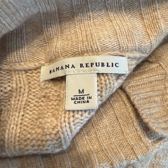 Banana Republic Cardigan Sweater Sz Med Cashmere Blend Tan Cable Knit Mock Neck - Picture 5 of 11